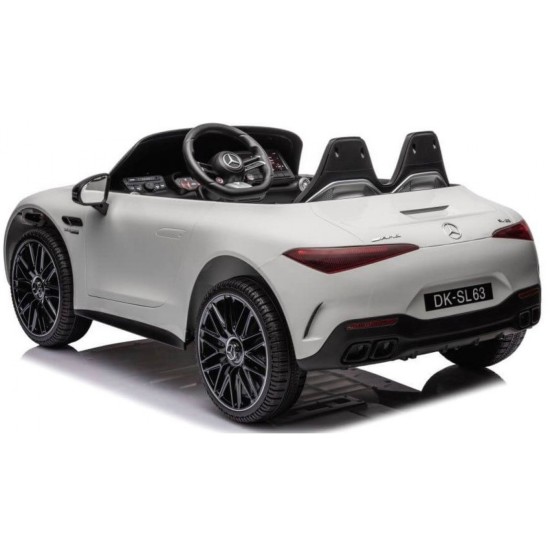 Ηλεκτροκίνητο Παιδικό αυτοκίνητο Licensed Mercedes AMG SL63 12V με δερμάτινα καθίσματα και ελαστικά τύπου αυτοκινήτου σε Λευκό